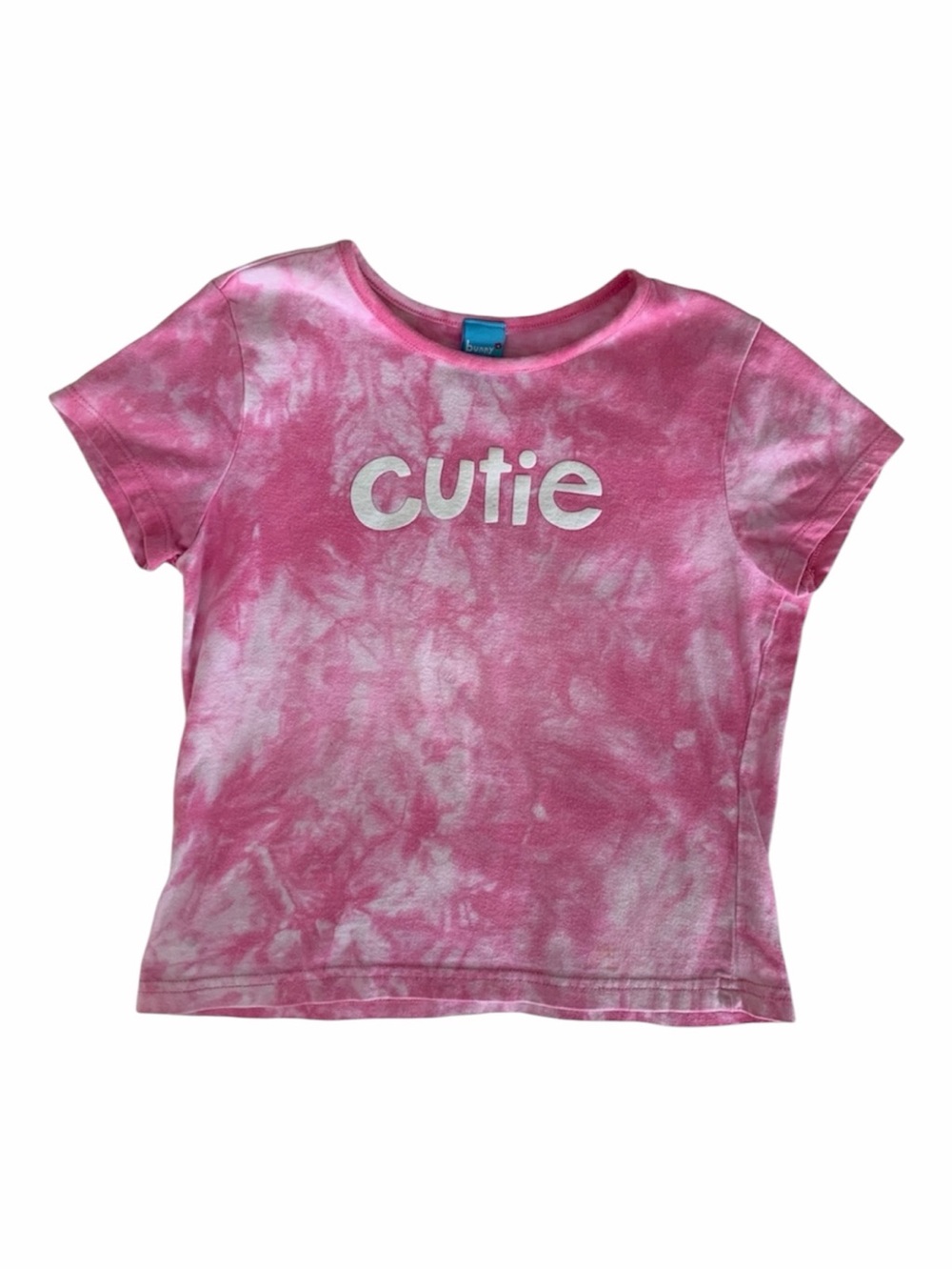 Tie Dye “Cutie” T Shirt Girls Size Medium (7/8) Pink Short Sleeve Sparkly